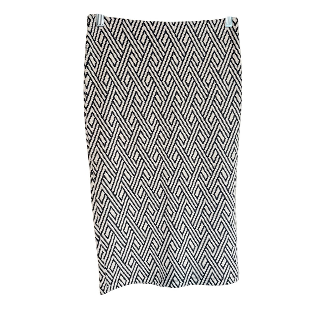 Zara Pencil Skirt Womens Medium Black White Geometric Knit Excellent Midi